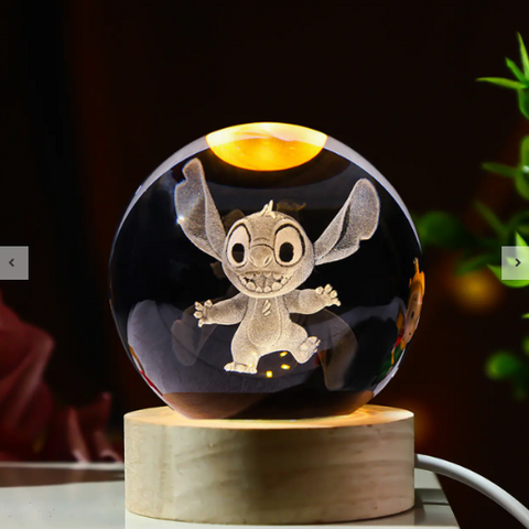 Esfera de cristal con luz 3D de Stitch y base iluminada LED