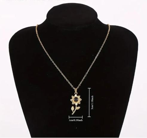 Collar de girasol Te Amo en su caja de rosas como regalo de ocasión especial