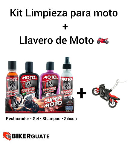 Combo de limpieza Super Moto con shampoo, abrillantador y restaurador