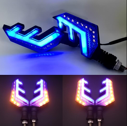 Pidevías LED universales para moto en amarillo y azul, estilo deportivo