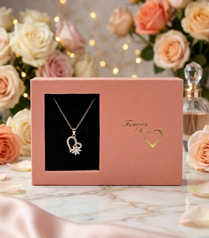 🎁 Collar de Corazón con Girasol Giratorio en Caja Rosa de Regalo ❤️✨