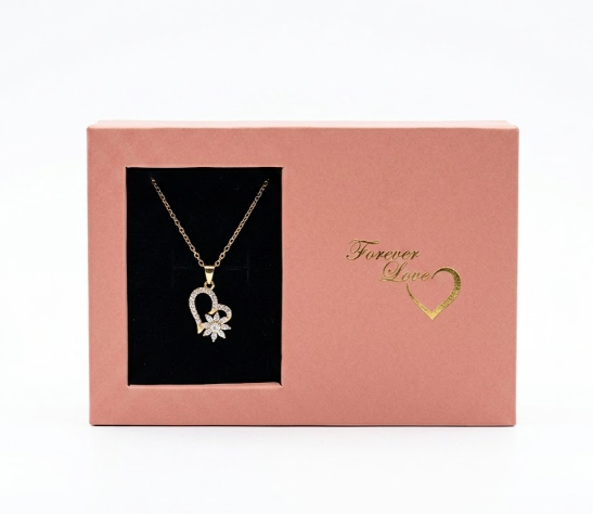 🎁 Collar de Corazón con Girasol Giratorio en Caja Rosa de Regalo ❤️✨