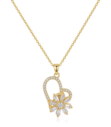 🎁 Collar de Corazón con Girasol Giratorio en Caja Rosa de Regalo ❤️✨
