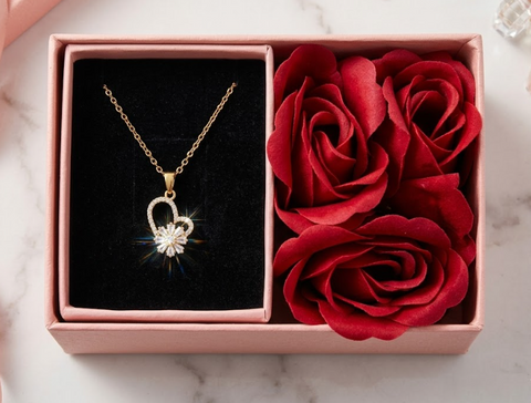 🎁 Collar de Corazón con Girasol Giratorio en Caja Rosa de Regalo ❤️✨