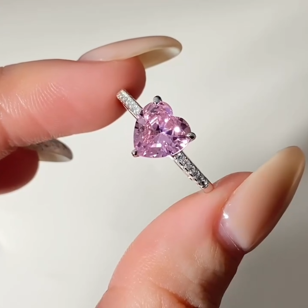 💍 Anillo Promesa, Corazón Lila Brillante 💜