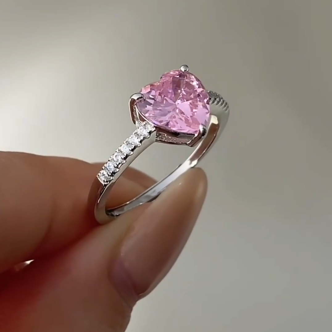 💍 Anillo Promesa, Corazón Lila Brillante 💜