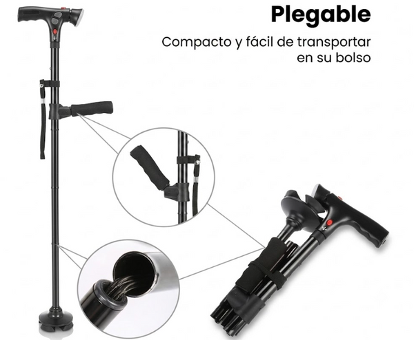Bastón Plegable Ortopédico con Doble Mango, Alarma y Base Autónoma — foto 5