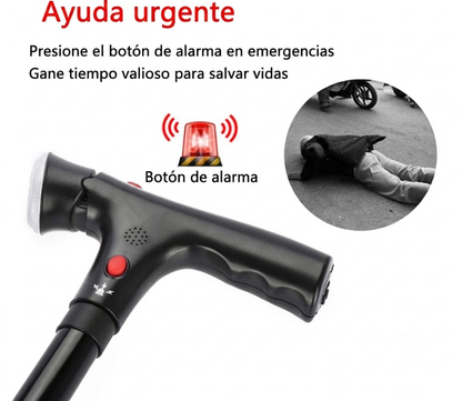 Bastón Plegable Ortopédico con Doble Mango, Alarma y Base Autónoma