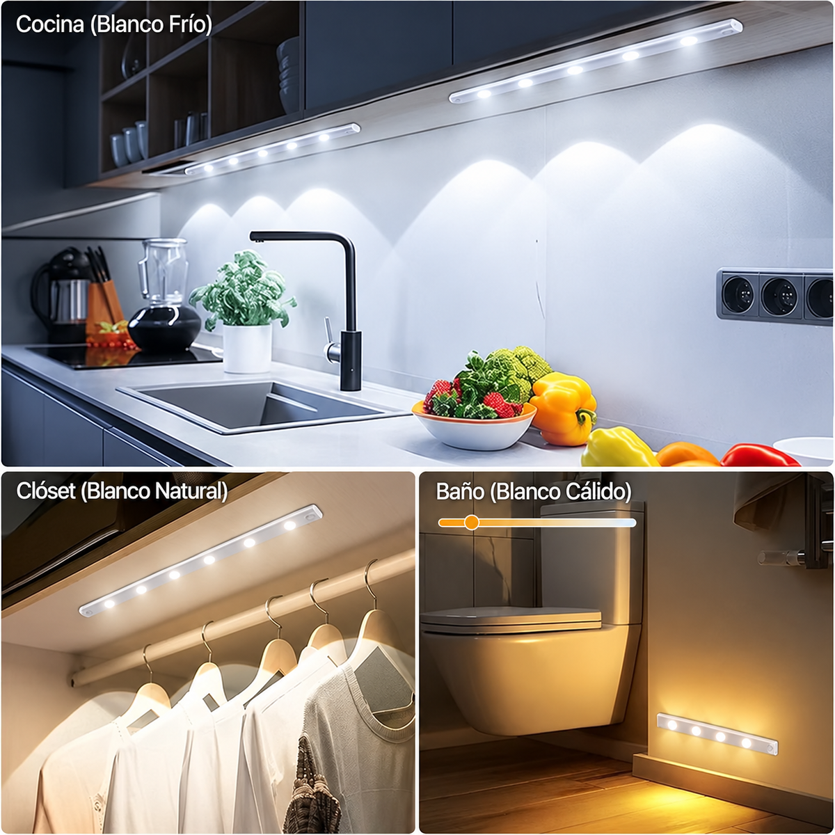 Barra de Luz LED Recargable con Sensor de Movimiento – 3 Tonos, USB-C - 58 CM — foto 4