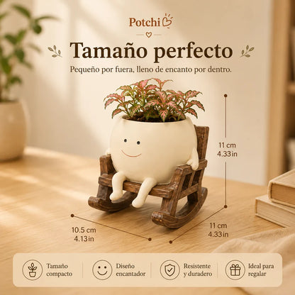 Maceta Carita Feliz en Silla Mecedora de Resina