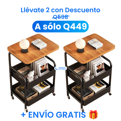 Carrito Organizador de 3 Niveles con Ruedas y Tapa de Madera