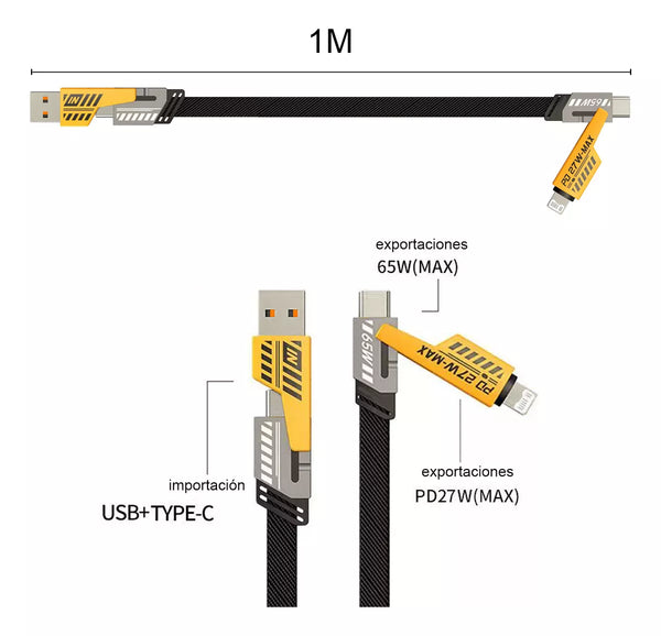 Cable de carga rápida 4 en 1 compatible con varios dispositivos