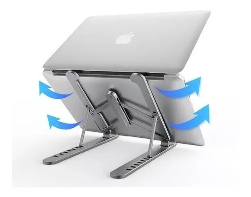 Soporte ajustable sosteniendo una tablet en posición elevada y cómoda
