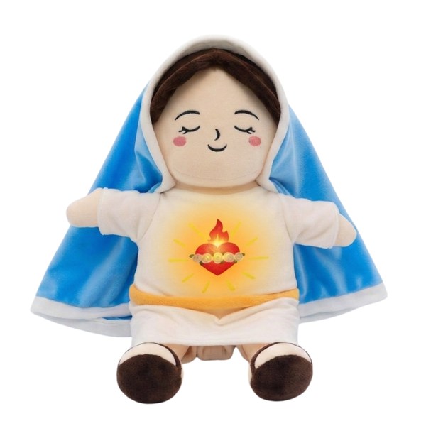 Virgencita María que Respira, Peluche de 36 cm con Luz Suave, Música y Ruido Blanco