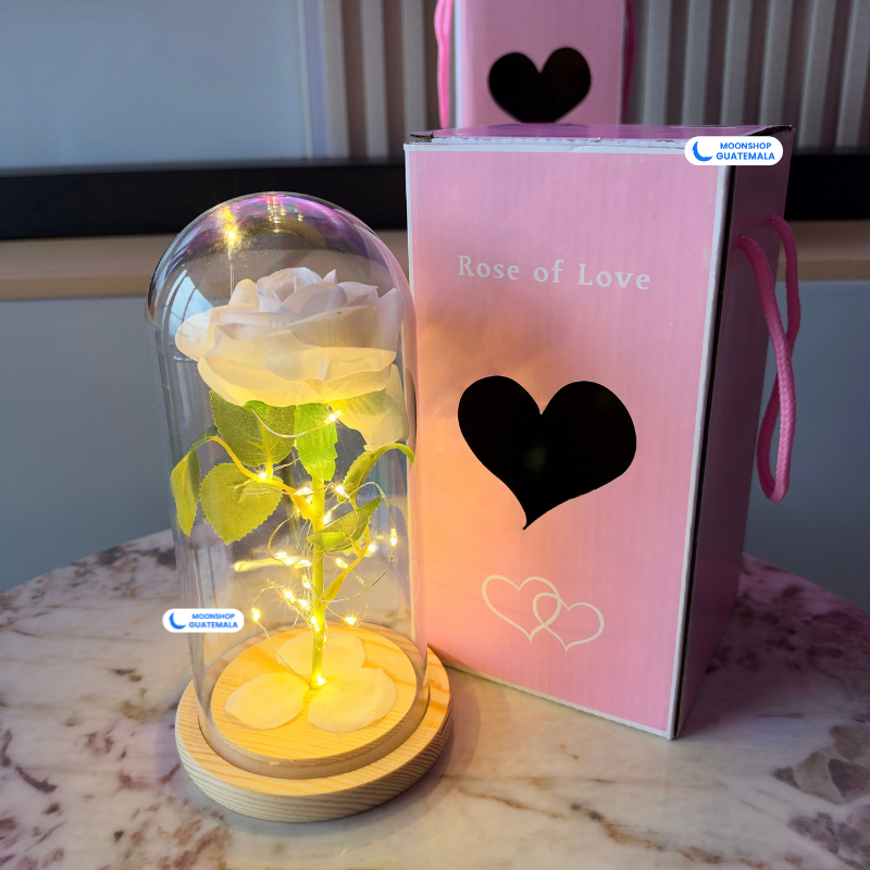 Rosa Eterna de la Bella y la Bestia en Cúpula de Cristal con Luces LED y Base de Madera, foto 11