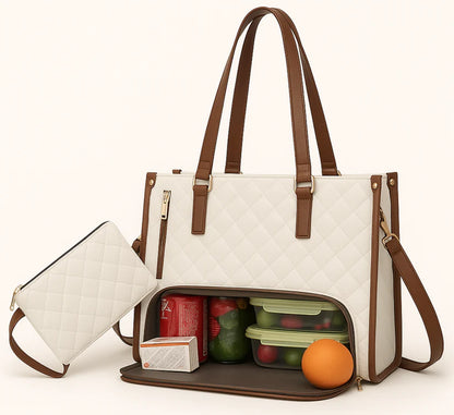 Bolso 3 en 1 con Compartimento Térmico para Comida ✨ Interior Impermeable + Cosmetiquera GRATIS