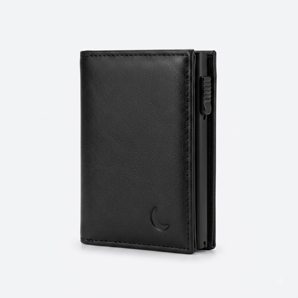 Billetera antirrobo negra para hombre con tarjetero automático de metal