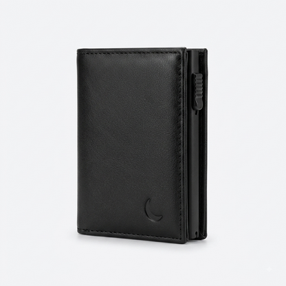 Billetera antirrobo negra para hombre con tarjetero automático de metal