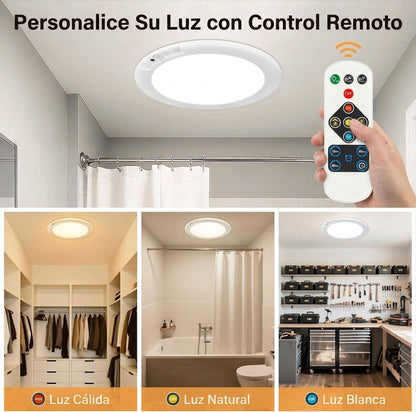 Control remoto de la lámpara de techo para elegir entre luz cálida, luz natural y luz blanca en clóset, baño y taller