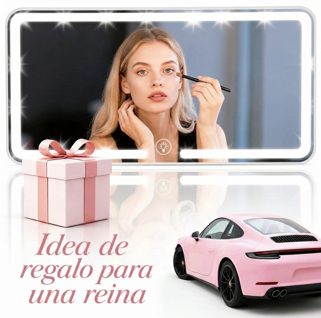 Espejo de tocador para visera de carro LED recargable tipo C