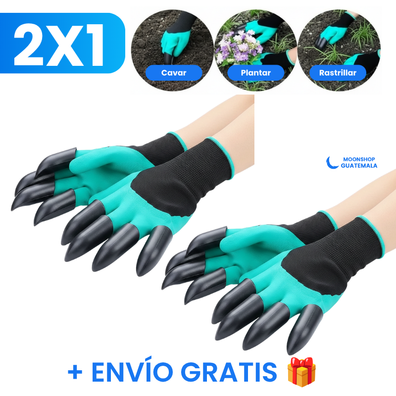 Guantes de jardinería verdes con garras para cavar tierra sin herramientas