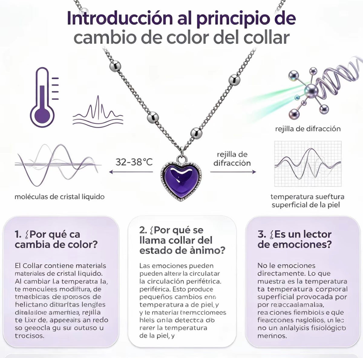 Collar de los Sentimientos con corazón que cambia de color (foto 3)
