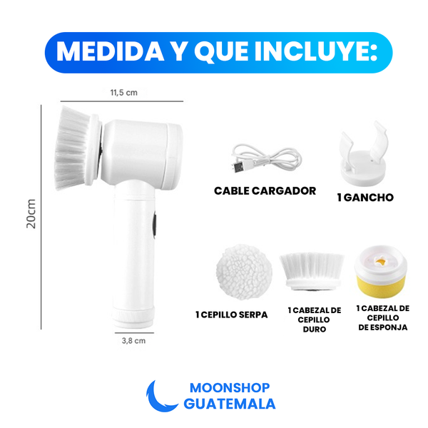 Qué incluye el cepillo eléctrico: cabezal duro, cabezal esponja, cargador y gancho