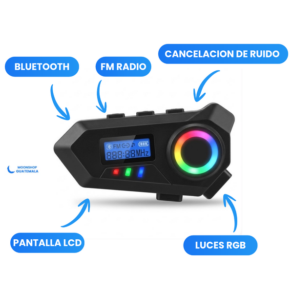 Intercomunicador Bluetooth para Casco de Moto con Pantalla LCD y Radio FM – Resistente al Agua
