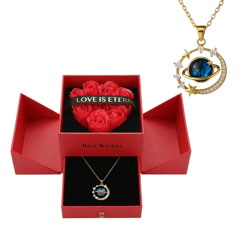 Joyero de 9 Rosas Eternas con Collar Saturno de Regalo