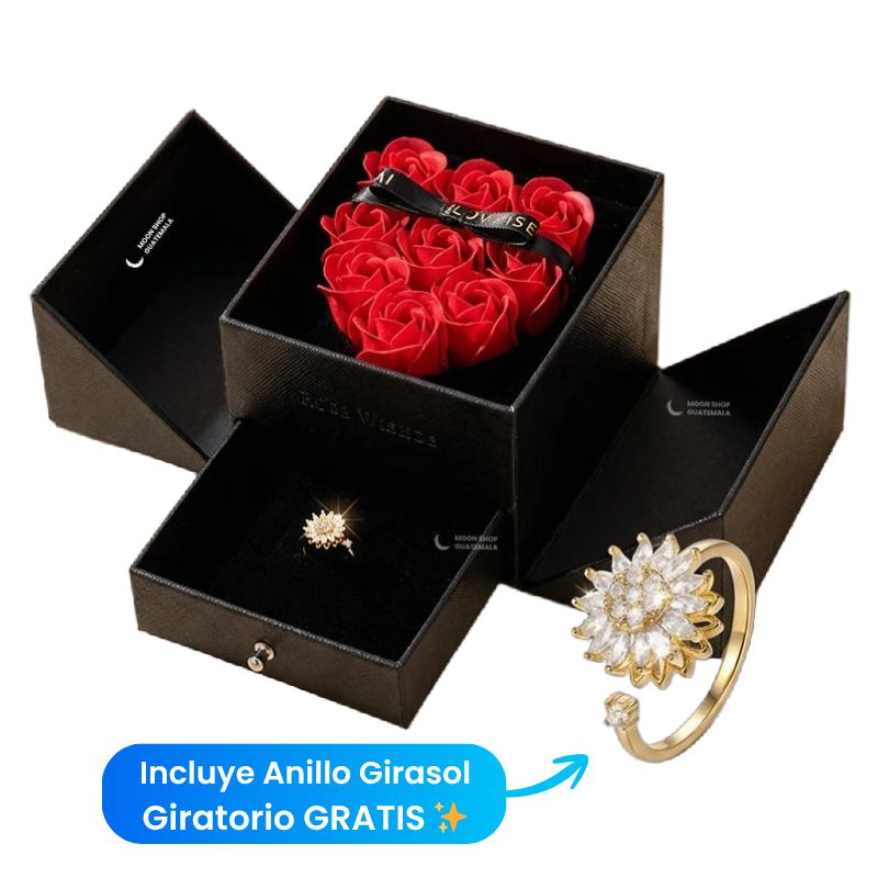 Anillo girasol giratorio ajustable visto de cerca, regalo de cariño