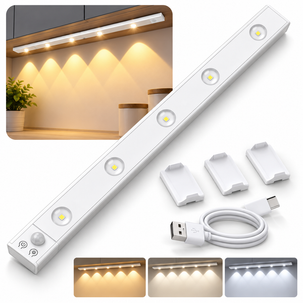 Barra de Luz LED de 58 cm con Sensor de Movimiento, Recargable por USB-C y 3 Tonos