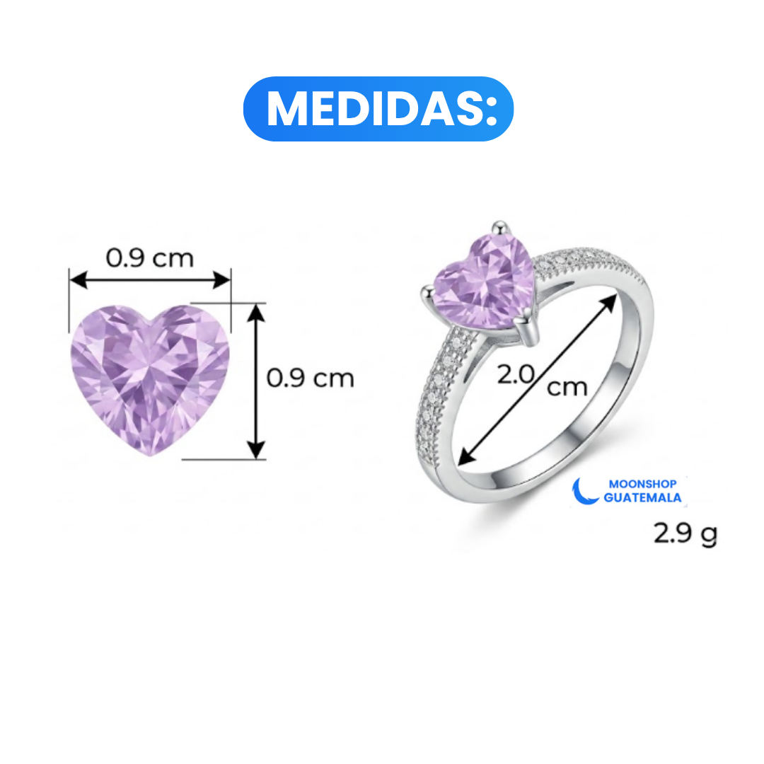 💍 Anillo Promesa, Corazón Lila Brillante 💜