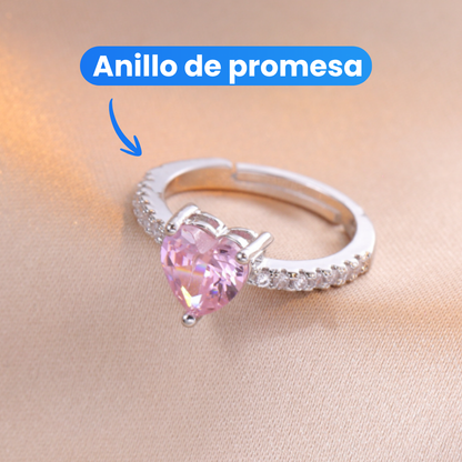 💍 Anillo Promesa, Corazón Lila Brillante 💜