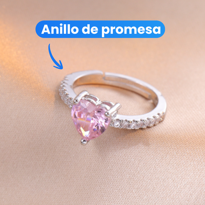 💍 Anillo Promesa, Corazón Lila Brillante 💜