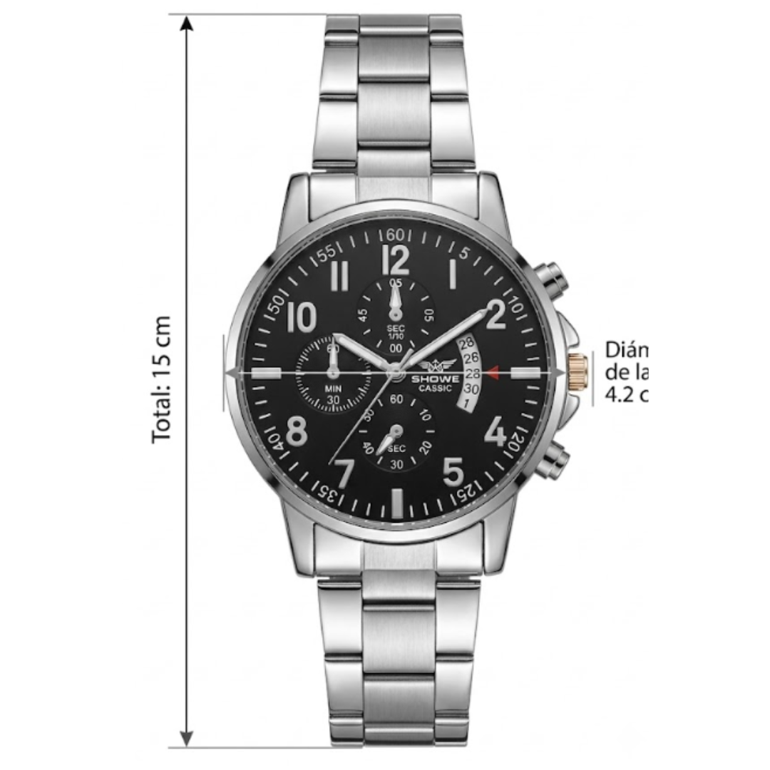 Set de Reloj para Hombre con Pulsera, Collar  y Anillo –  Plateado