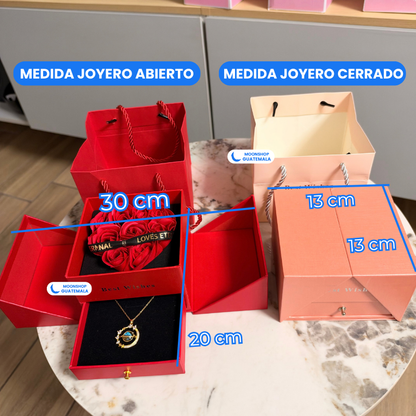 Joyero de 9 Rosas Eternas con Collar Saturno de Regalo