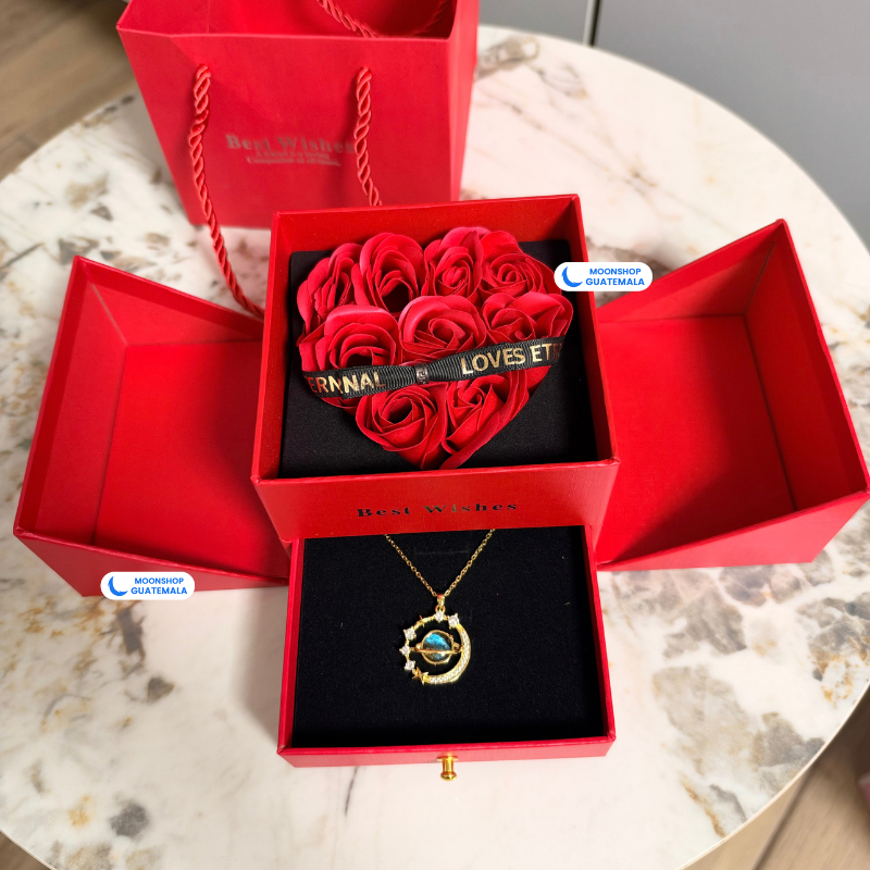 Joyero de 9 Rosas Eternas con Collar Saturno de Regalo