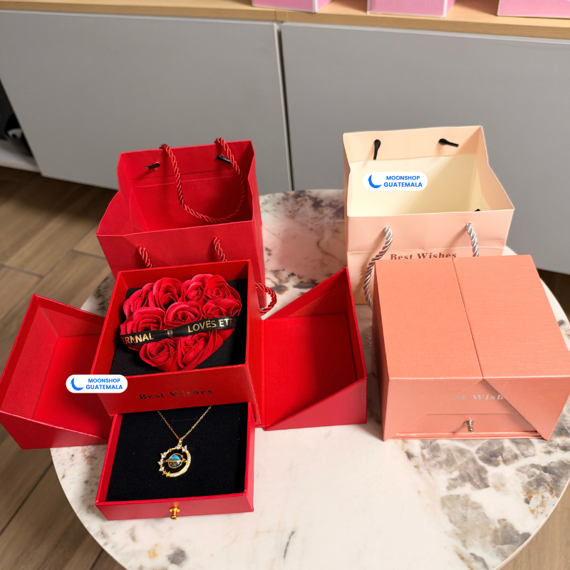 Joyero de 9 Rosas Eternas con Collar Saturno de Regalo