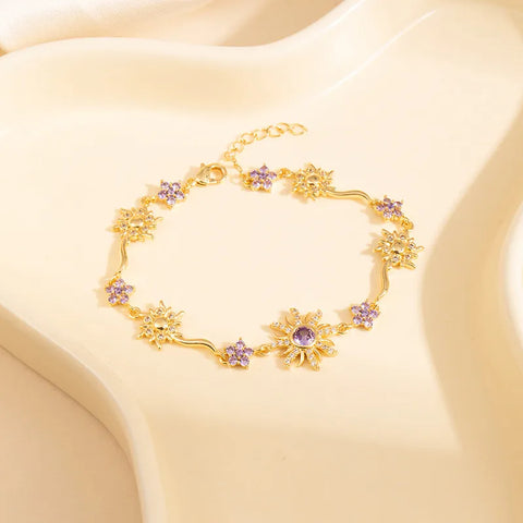 Pulsera de Rapunzel con Dije de Sol y Circón Morado - Enredados