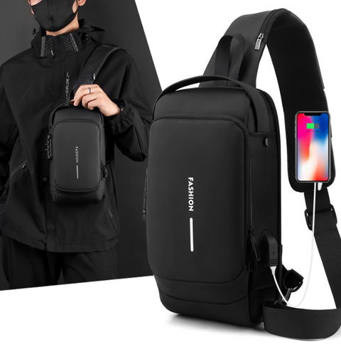 Mochila antirrobo impermeable negra con candado de contraseña, ligera y segura