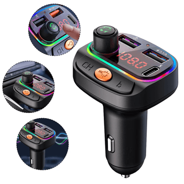 Transmisor Bluetooth FM para Carro con Cargador USB y Tipo C, para Música y Llamadas