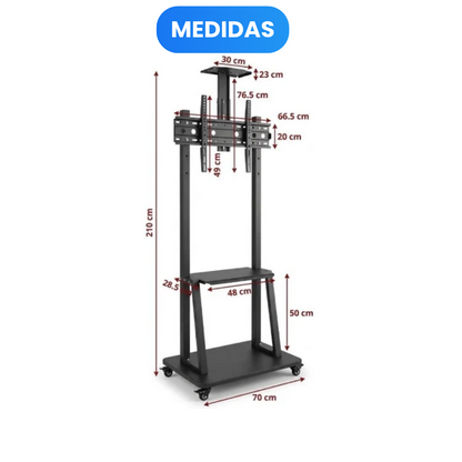 Soporte Móvil de Piso Reforzado para TV de 32" a 75" Carrito de Doble Columna en Acero Negro
