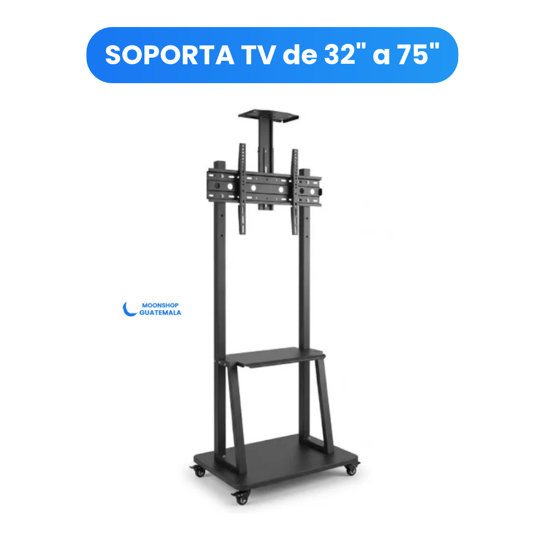 Soporte Móvil de Piso Reforzado para TV de 32" a 75" Carrito de Doble Columna en Acero Negro