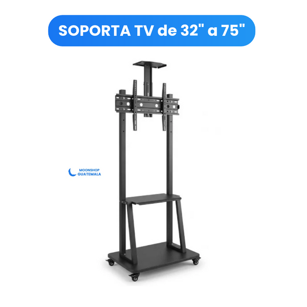 Soporte Móvil de Piso Reforzado para TV de 32" a 75" Carrito de Doble Columna en Acero Negro
