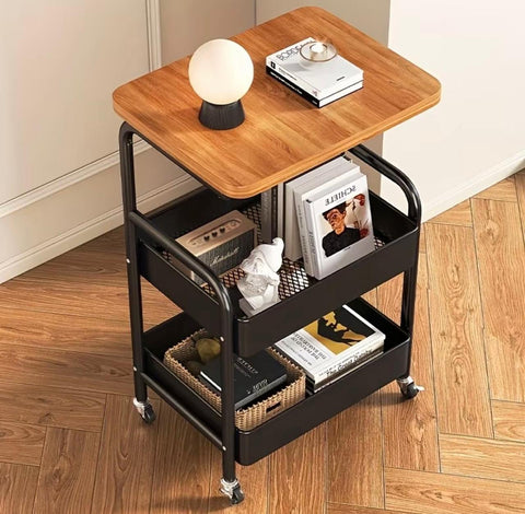 Carrito Organizador de 3 Niveles con Ruedas y Tapa de Madera