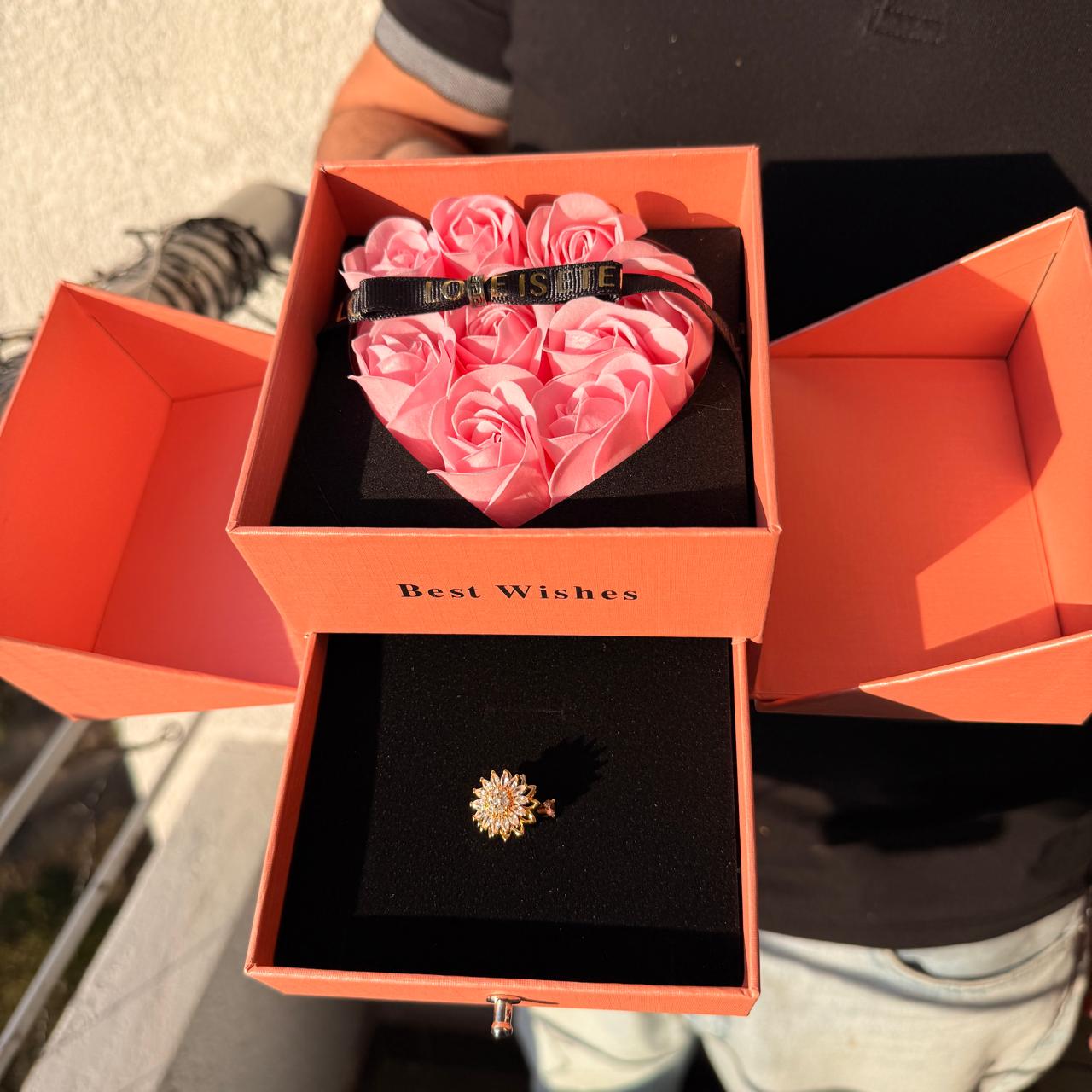 Anillo girasol giratorio cómodo y ajustable para mujer