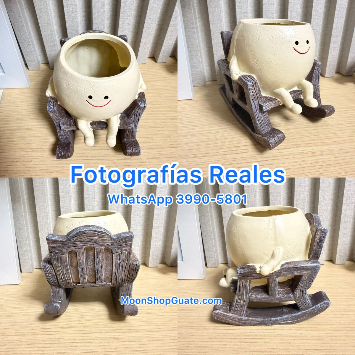 Maceta Carita Feliz en Silla Mecedora de Resina