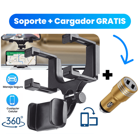 Soporte de celular para carro 360 grados con cargador rápido gratis