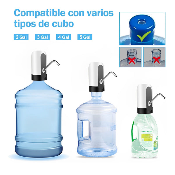 Dispensador de agua eléctrico compatible con garrafones de 2, 3, 4 y 5 galones