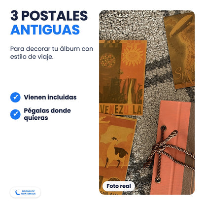 Las 3 postales antiguas que trae el álbum Our Adventure Book para decorar